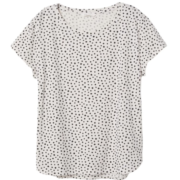 H&M Basic Polka Dot Print Tee/Top With Round Neck & Cap Sleeves Ivory Size Small - Picture 1 of 12